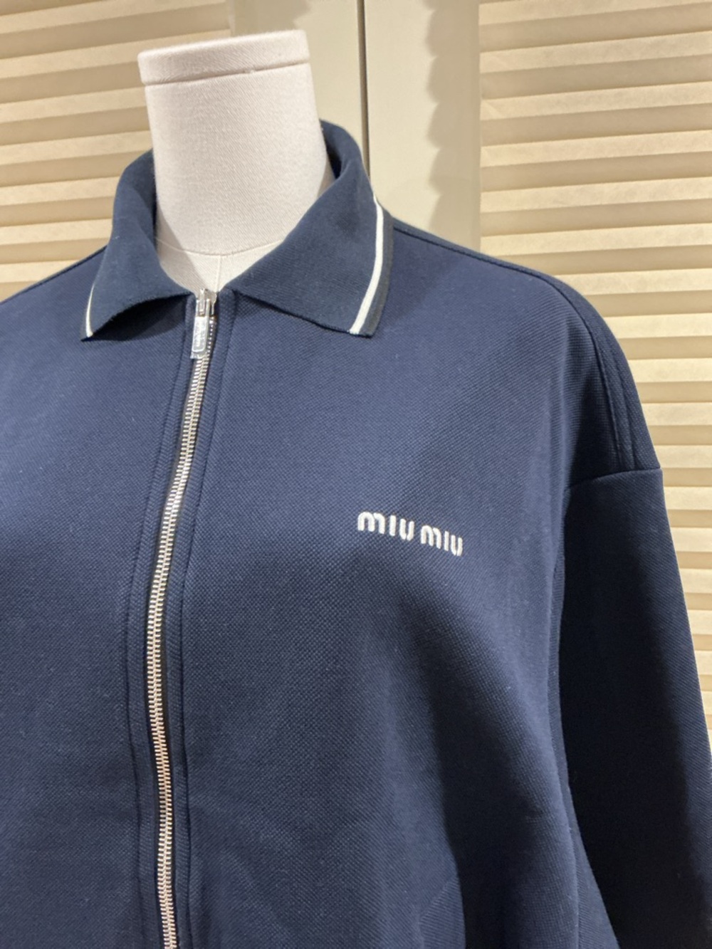 NWOT Miu Miu Logo Cotton Blouson Jacket in Navy, Size 36 = S - Picture 2 of 7